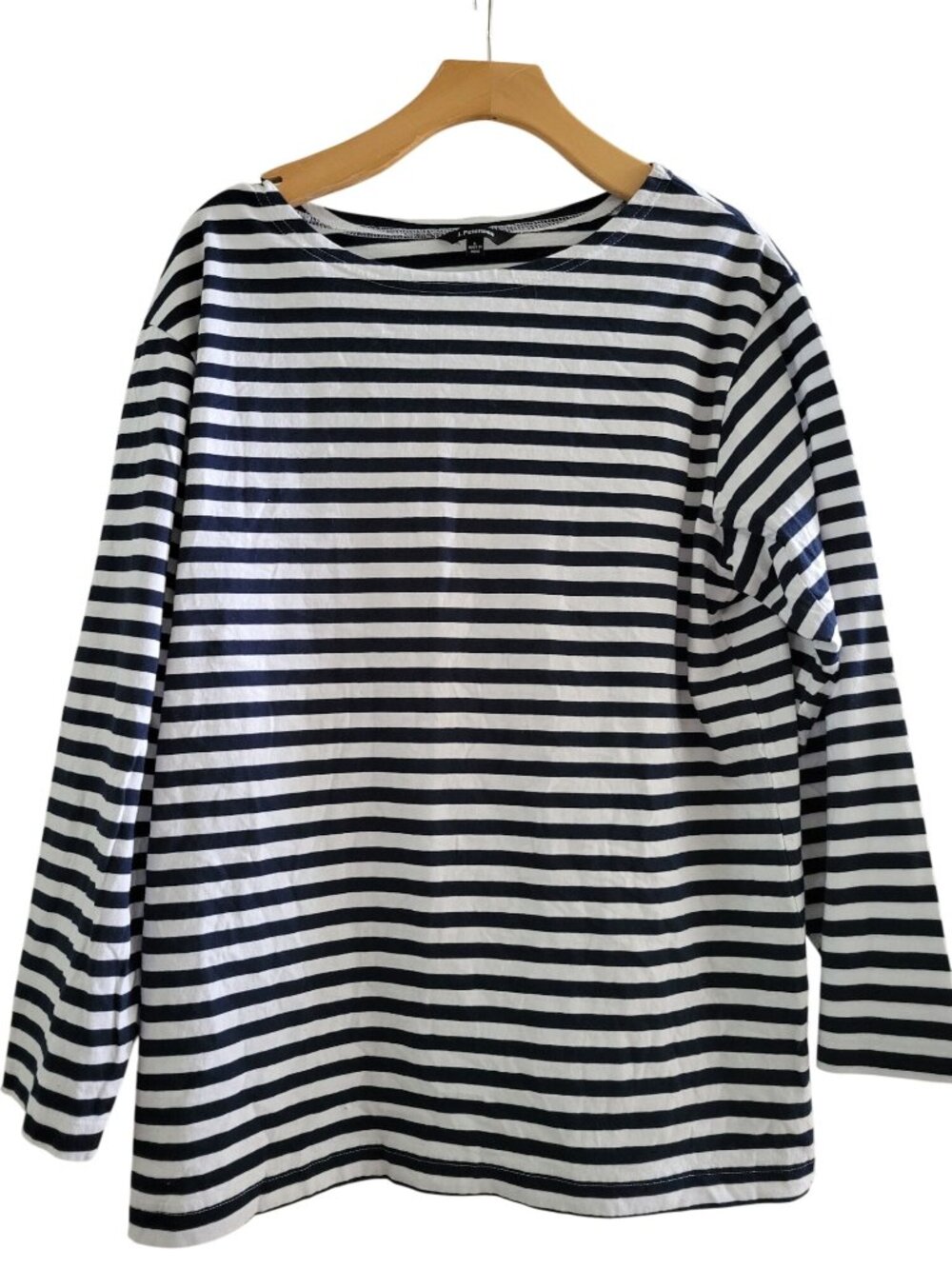 J. Peterman Breton blue white stripe long sleeve size Large Nautical Preppy